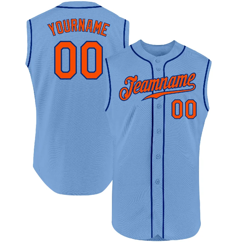 Baseball Jersey for Personalized Baseball Gifts for Supporters-Custom Light Blue Orange-Royal Authentic Sleeveless Baseball Jersey