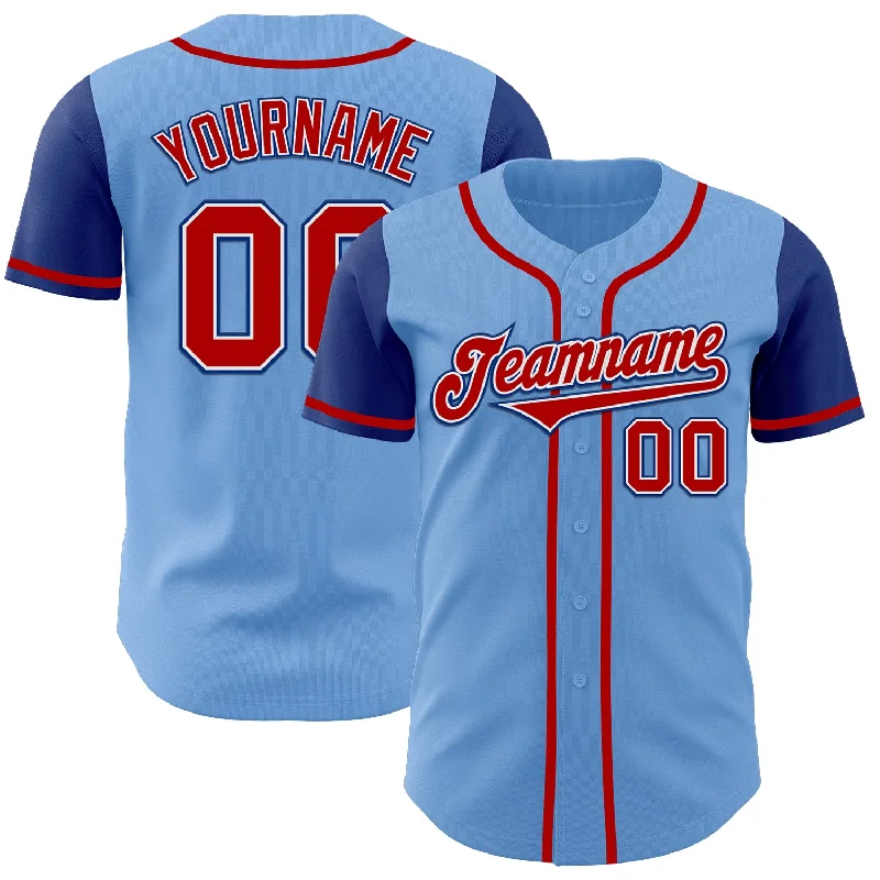 Baseball Jersey for Custom Baseball Shirts-Custom Light Blue Red-Royal Authentic Two Tone Baseball Jersey