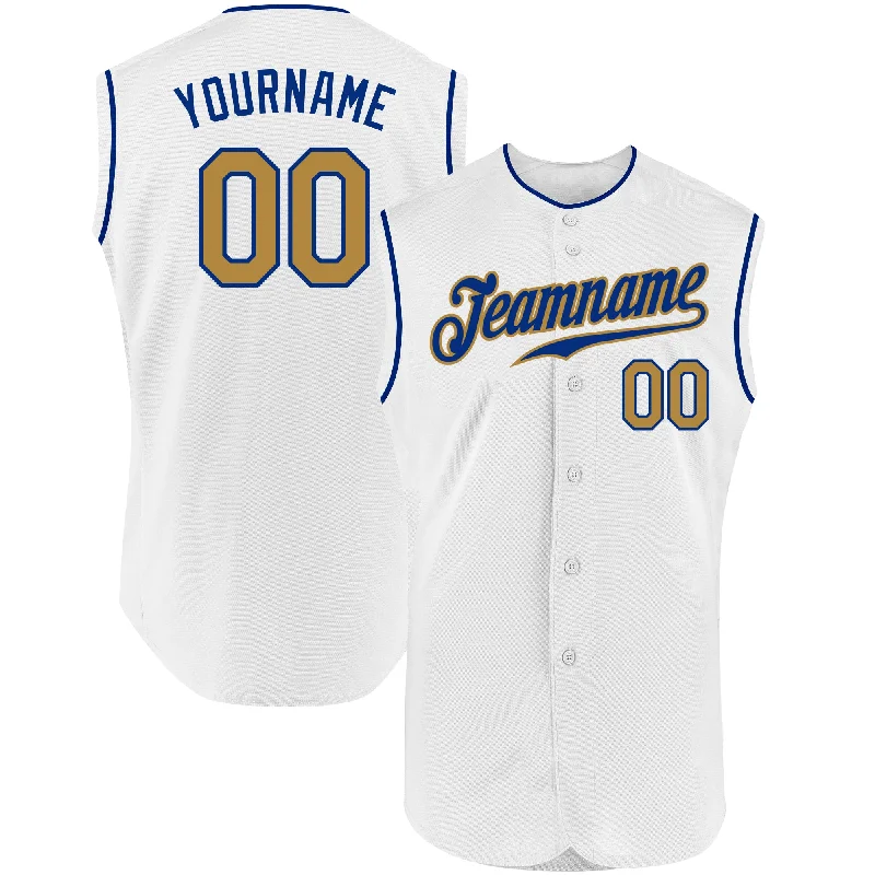 Baseball Jersey for School Teams-Custom White Old Gold-Royal Authentic Sleeveless Baseball Jersey