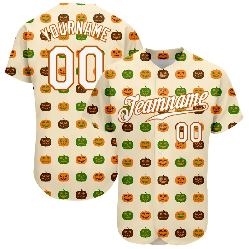 Baseball Jersey for Personalized Sports Apparel for Kids-Custom Cream White-Texas Orange 3D Pattern Design Halloween Pumpkins Authentic Baseball Jersey