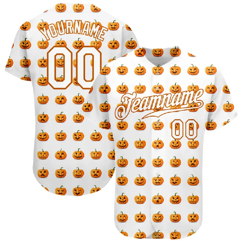 Baseball Jersey for Group Apparel for Teams-Custom White White-Texas Orange 3D Pattern Design Halloween Pumpkins Funny Faces Authentic Baseball Jersey