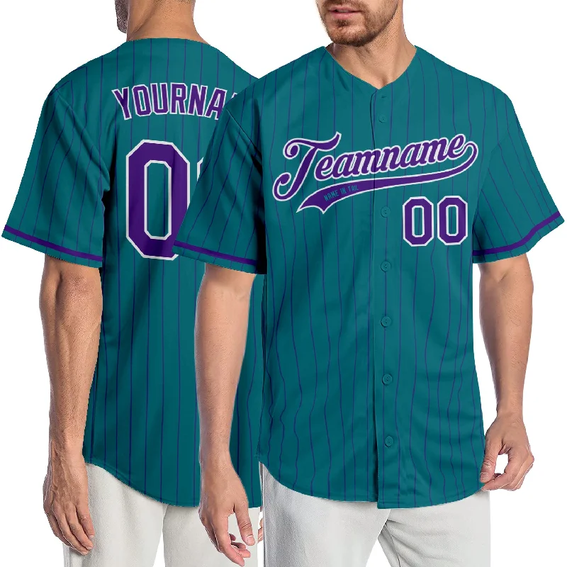 Baseball Jersey for Custom Team Jerseys-Custom Teal Purple Pinstripe Purple-White Authentic Baseball Jersey