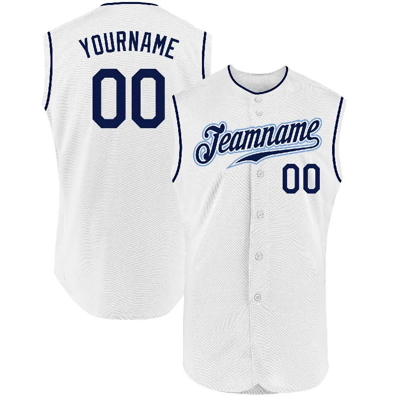 Baseball Jersey for Personalized Player Names-Custom White Navy Authentic Sleeveless Baseball Jersey