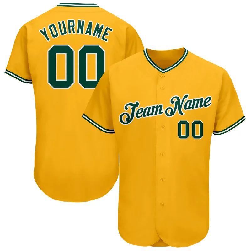 Baseball Jersey for Customized Team Logos-Custom Gold Green-White Authentic Baseball Jersey