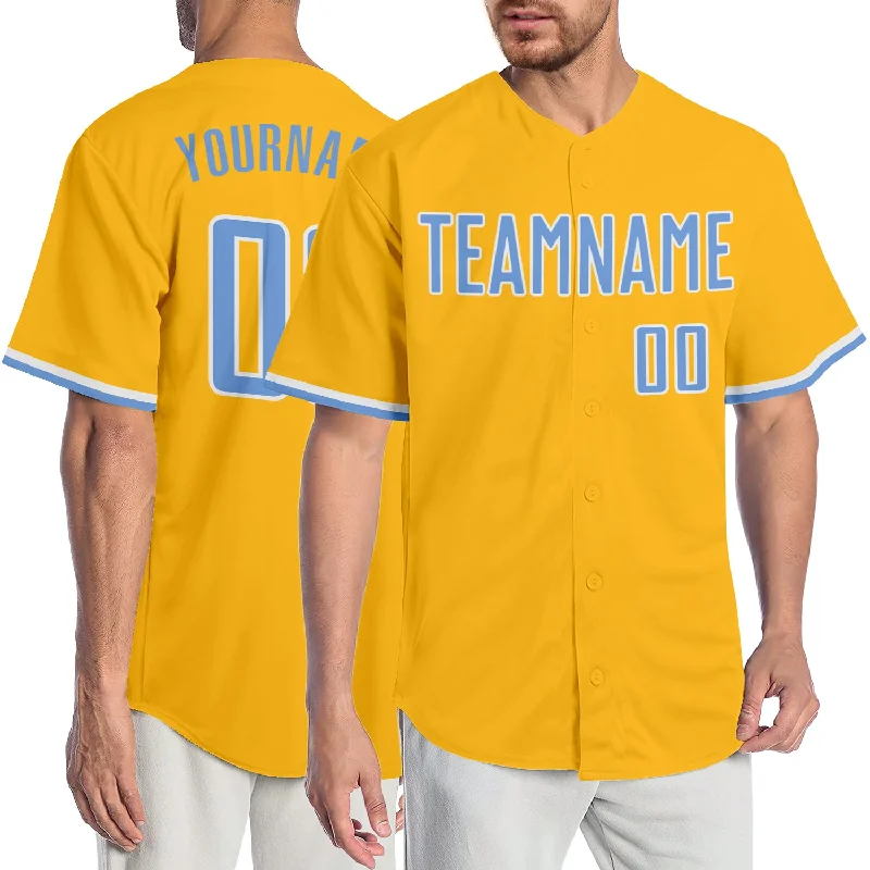 Baseball Jersey for Custom Team Colors-Custom Gold Light Blue-White Authentic Baseball Jersey