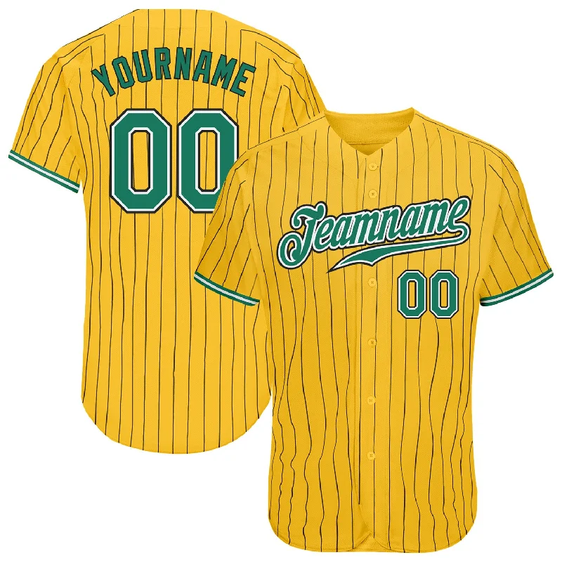 Baseball Jersey for Custom Baseball Apparel for Groups-Custom Yellow Black Pinstripe Kelly Green-White Authentic Baseball Jersey