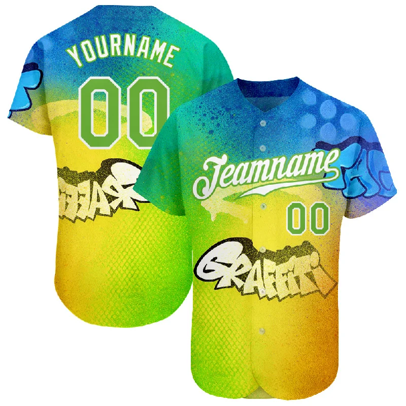 Baseball Jersey for Custom Apparel for Fans-Custom Graffiti Pattern Neon Green-White 3D Authentic Baseball Jersey