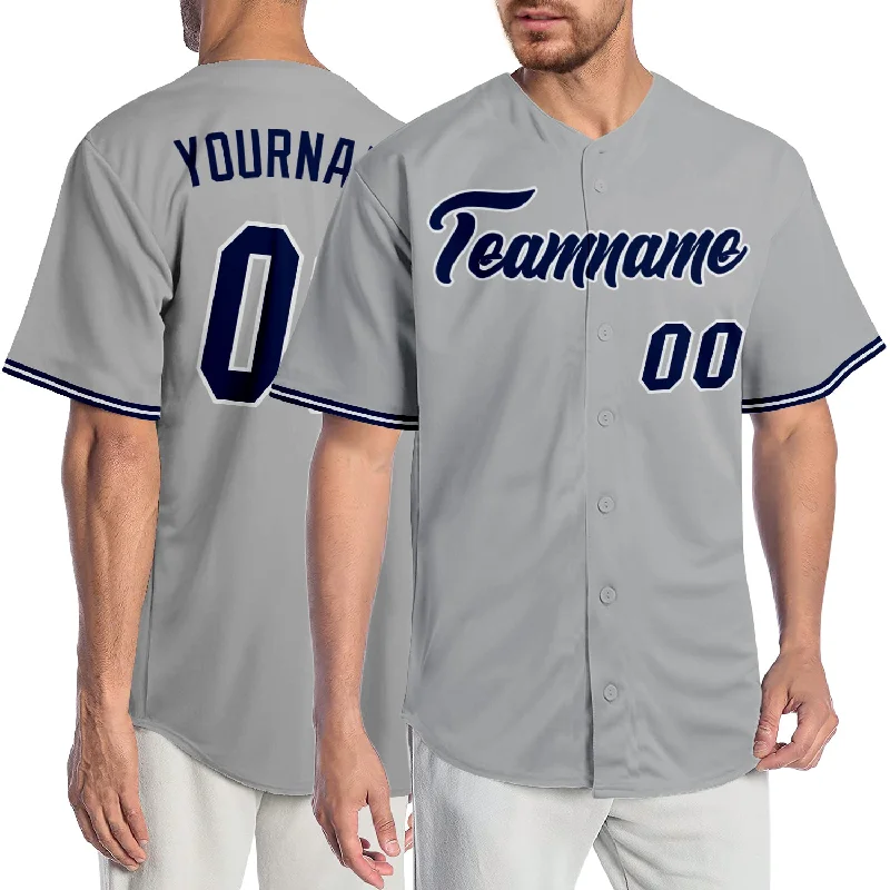 Baseball Jersey for Fan Club Apparel-Custom Gray Navy-White Authentic Baseball Jersey