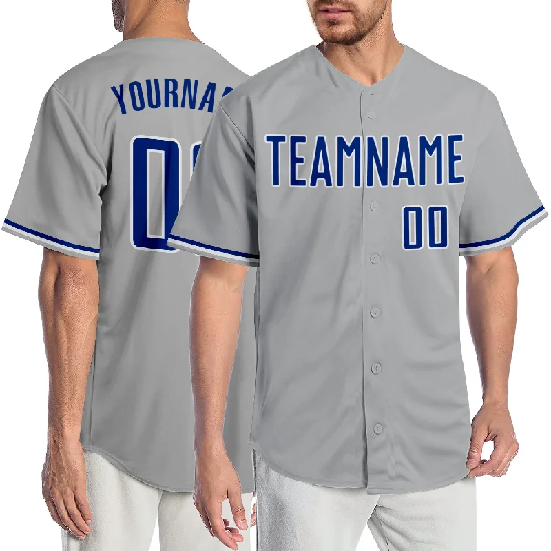 Baseball Jersey for Fun Family Games-Custom Gray Royal-White Authentic Baseball Jersey