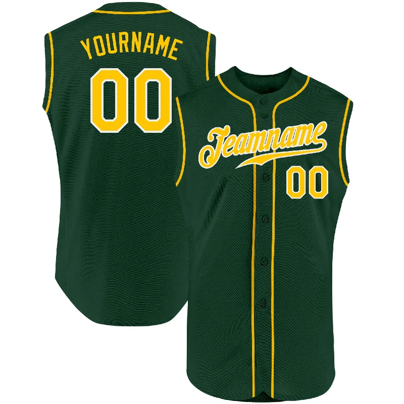 Baseball Jersey for Custom Team Jerseys for Families-Custom Green Gold-White Authentic Sleeveless Baseball Jersey