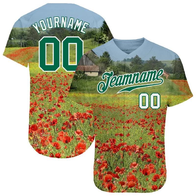 Baseball Jersey for Collector’s Baseball Jerseys-Custom Green Kelly Green-White 3D Pattern Design Flowers Authentic Baseball Jersey