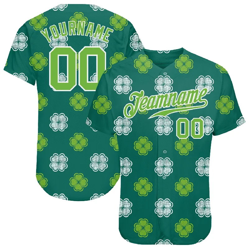 Baseball Jersey for Fun and Interactive Baseball Events-Custom Kelly Green Neon Green-White 3D Pattern Design Authentic St. Patrick's Day Baseball Jersey