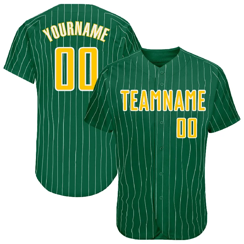 Baseball Jersey for High School Team Merchandise-Custom Kelly Green White Pinstripe Gold-White Authentic Baseball Jersey