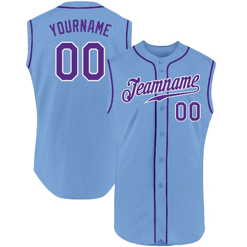 Baseball Jersey for Fun Baseball Fan Apparel-Custom Light Blue Purple-White Authentic Sleeveless Baseball Jersey