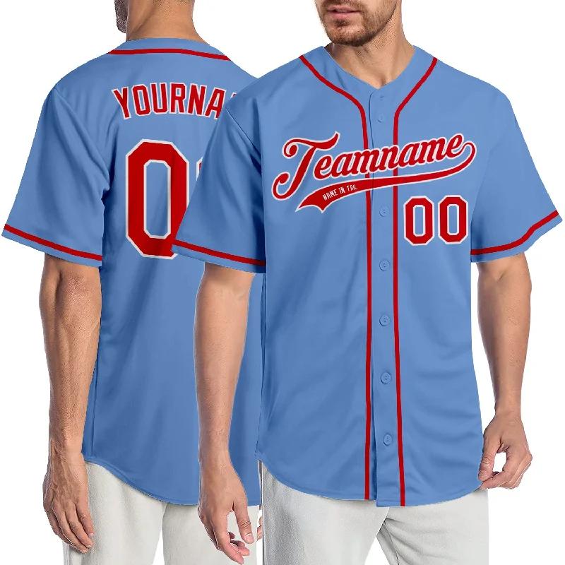 Baseball Jersey for Custom Sizes-Custom Light Blue Red-White Authentic Baseball Jersey