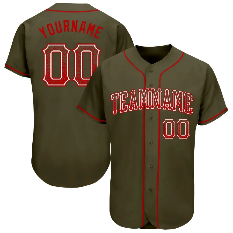 Baseball Jersey for Custom Fan Jerseys for Groups-Custom Olive Red-White Authentic Drift Fashion Salute To Service Baseball Jersey