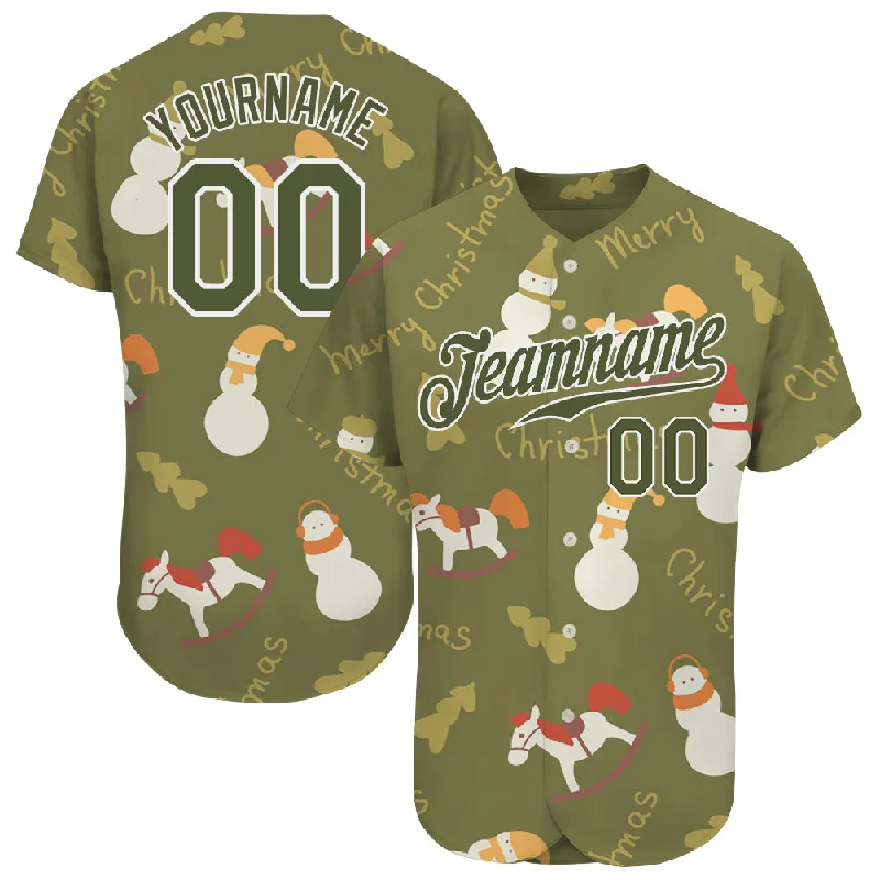 Baseball Jersey for Baseball Fan Club Apparel-Custom Olive Olive-White Christmas 3D Authentic Salute To Service Baseball Jersey