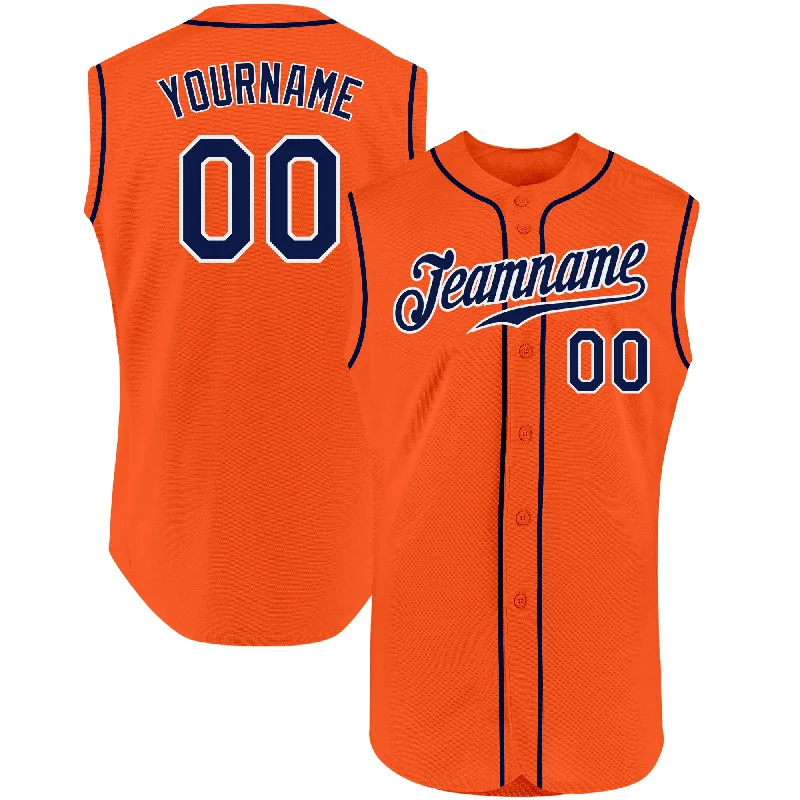 Baseball Jersey for Custom Fan Gear for Competitions-Custom Orange Navy-White Authentic Sleeveless Baseball Jersey