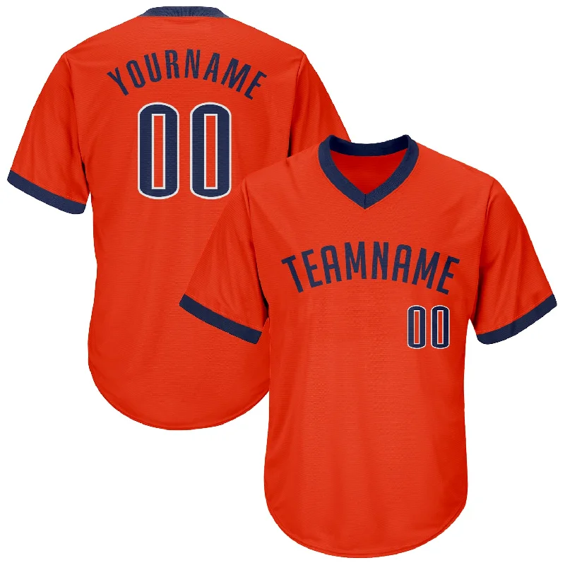 Personalized Baseball Jersey for Fans-Custom Orange Navy-White Authentic Throwback Rib-Knit Baseball Jersey Shirt