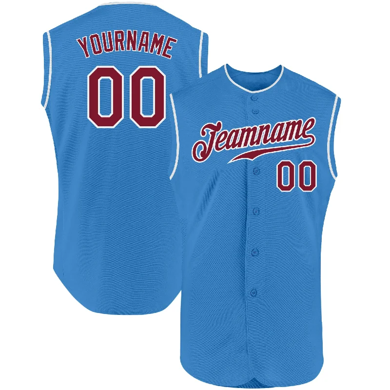 Baseball Jersey for Personalized Game Jerseys for Fans-Custom Powder Blue Crimson-White Authentic Sleeveless Baseball Jersey