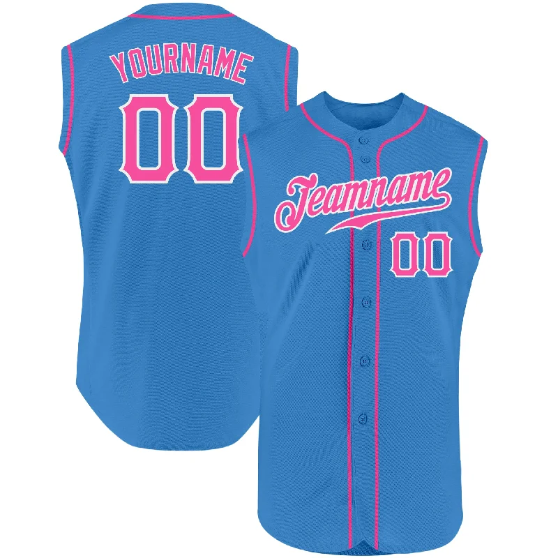 Baseball Jersey for Collector Baseball Jerseys-Custom Powder Blue Pink-White Authentic Sleeveless Baseball Jersey