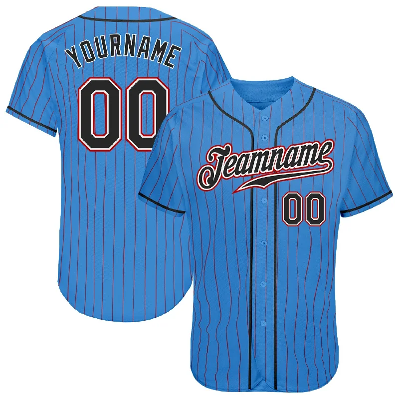 Baseball Jersey for Special Baseball Tournament Jerseys-Custom Powder Blue Red Pinstripe Black-White Authentic Baseball Jersey