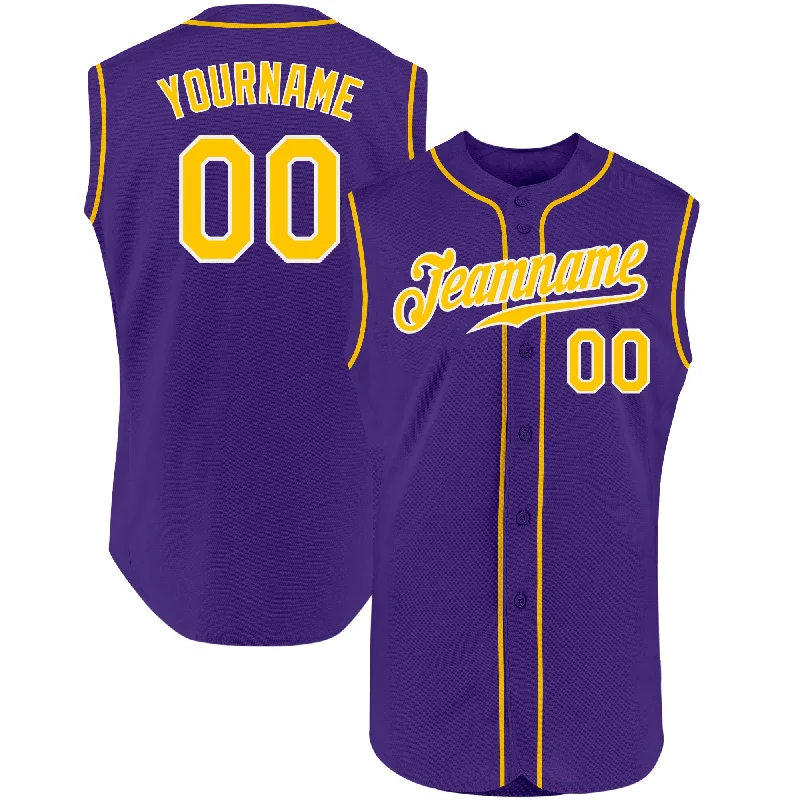 Baseball Jersey for Custom Team Jerseys for Kids-Custom Purple Gold-White Authentic Sleeveless Baseball Jersey