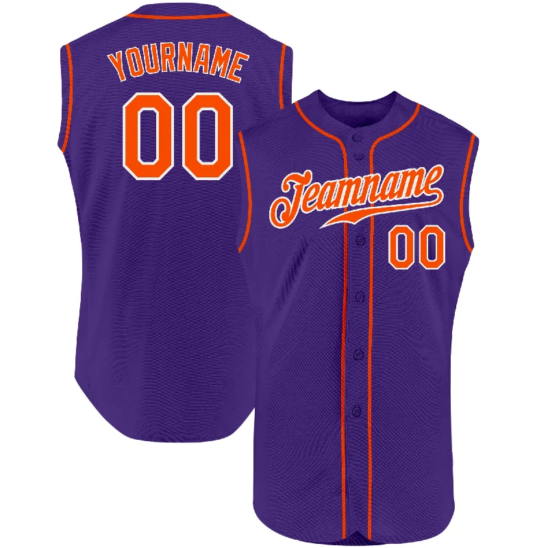 Baseball Jersey for Baseball Jerseys for Competitions-Custom Purple Orange-White Authentic Sleeveless Baseball Jersey