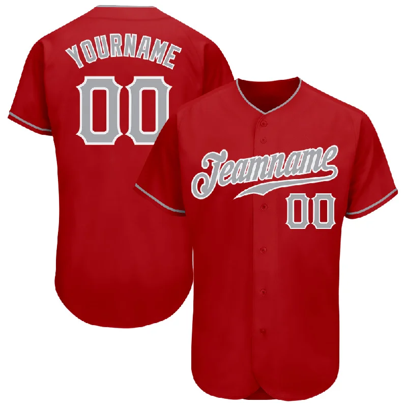 Baseball Jersey for Youth Baseball Teams-Custom Red Gray-White Authentic Baseball Jersey