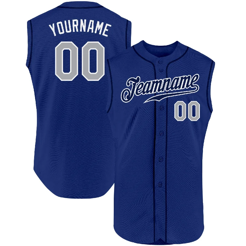 Baseball Jersey for Baseball Gear for Competitions-Custom Royal Gray-White Authentic Sleeveless Baseball Jersey