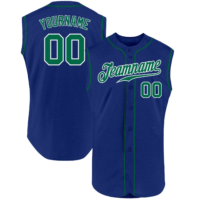 Baseball Jersey for Custom Fan Apparel for Local Teams-Custom Royal Kelly Green-White Authentic Sleeveless Baseball Jersey