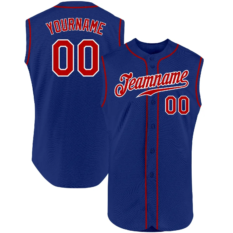 Baseball Jersey for Retro Baseball Jerseys-Custom Royal Red-White Authentic Sleeveless Baseball Jersey