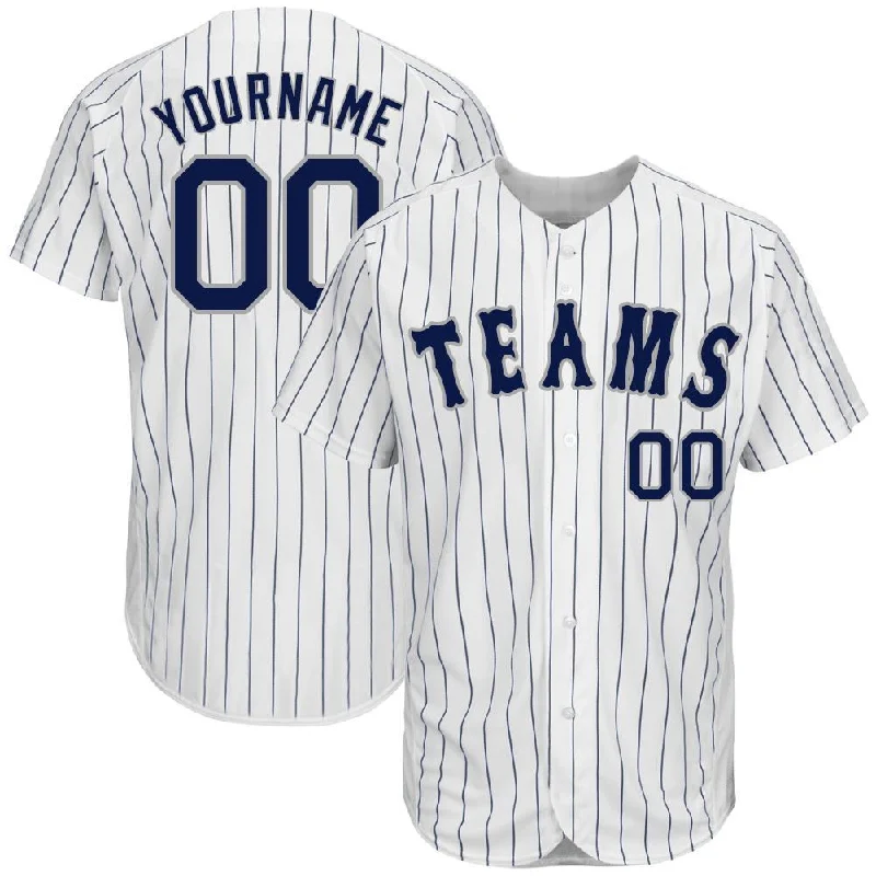 Baseball Jersey for Fan Gear for Game Day-Custom White Navy Pinstripe Navy-Gray Authentic Baseball Jersey