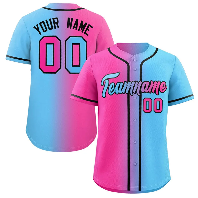 Baseball Jersey for School Spirit Jerseys for Fans-Custom Pink Light Blue-Black Gradient Fashion Authentic Baseball Jersey