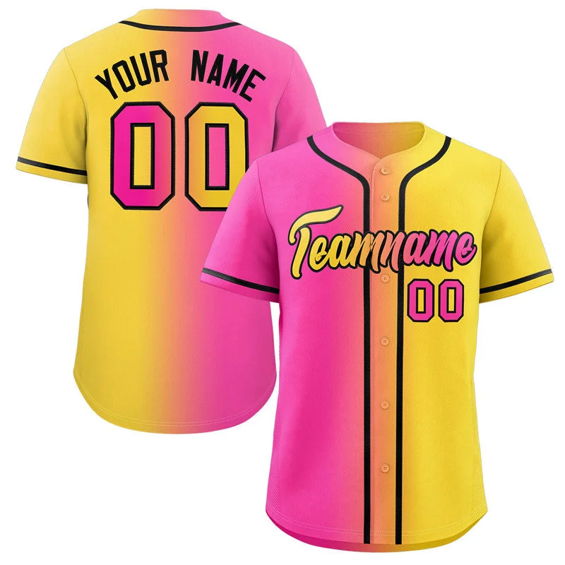 Baseball Jersey for Custom Baseball Shirts-Custom Pink Yellow-Black Gradient Fashion Authentic Baseball Jersey