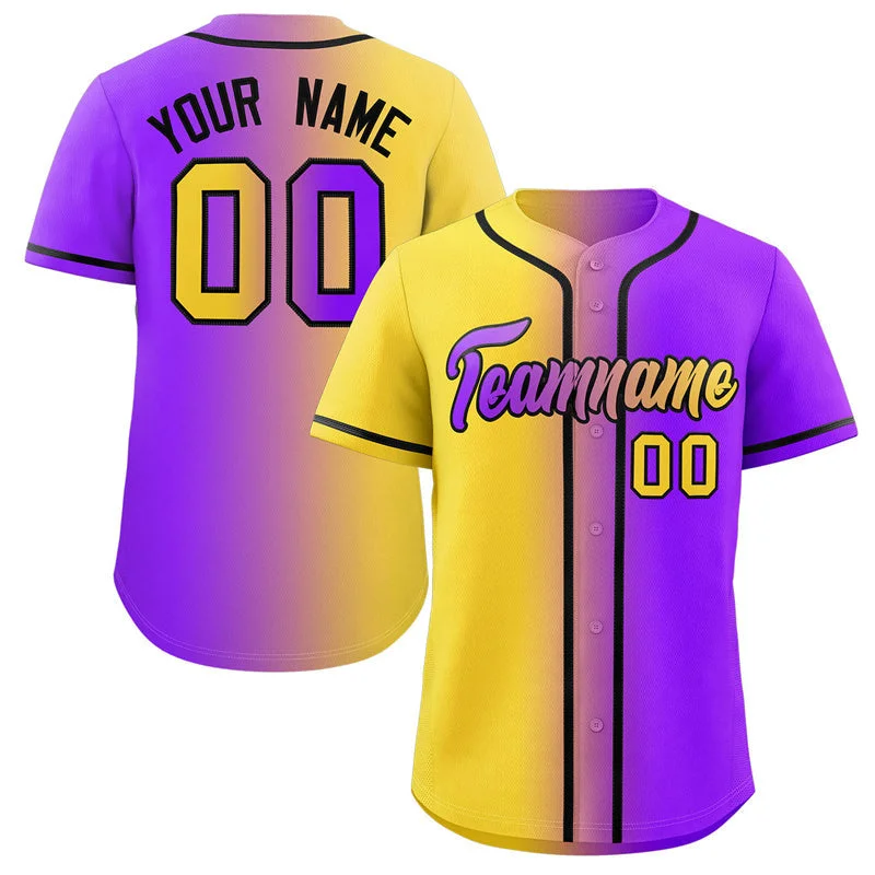 Baseball Jersey for Local School Baseball Teams-Custom Yellow Purple-Black Gradient Fashion Authentic Baseball Jersey