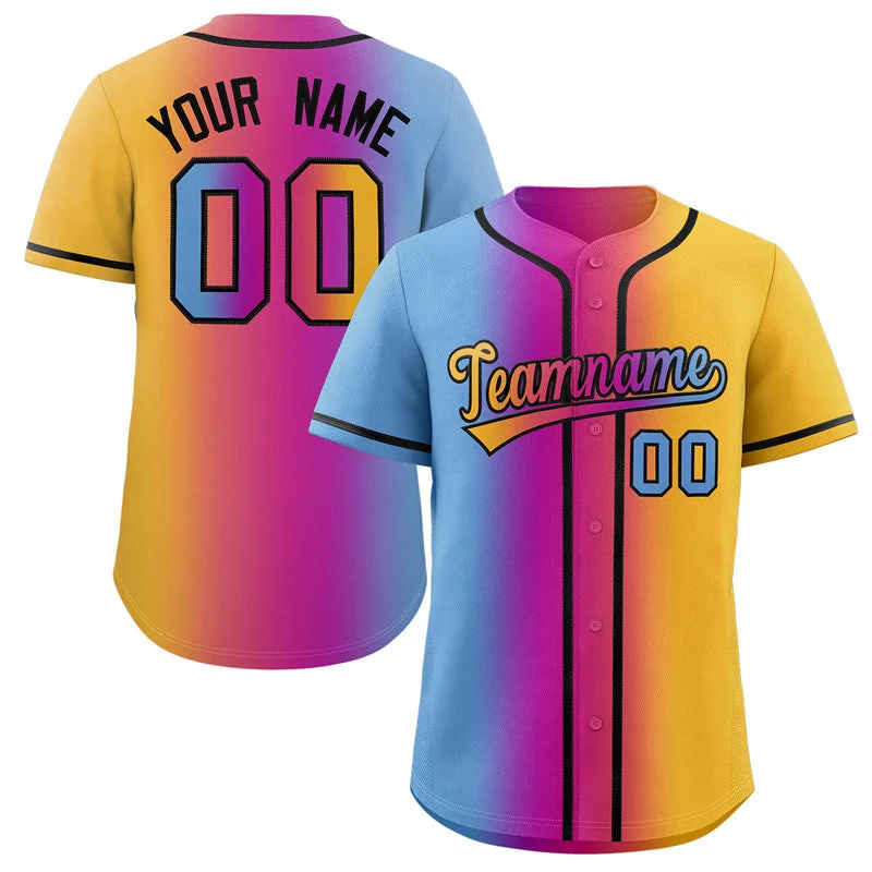 Baseball Jersey for Custom Fan Gear-Custom Light Blue Purple-Pink-Yellow Gradient Fashion Authentic Baseball Jersey