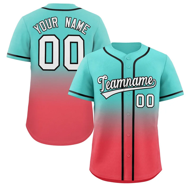 Baseball Jersey for Personalized Fan Gifts-Custom Aqua Light Red Gradient Fashion Authentic Baseball Jersey