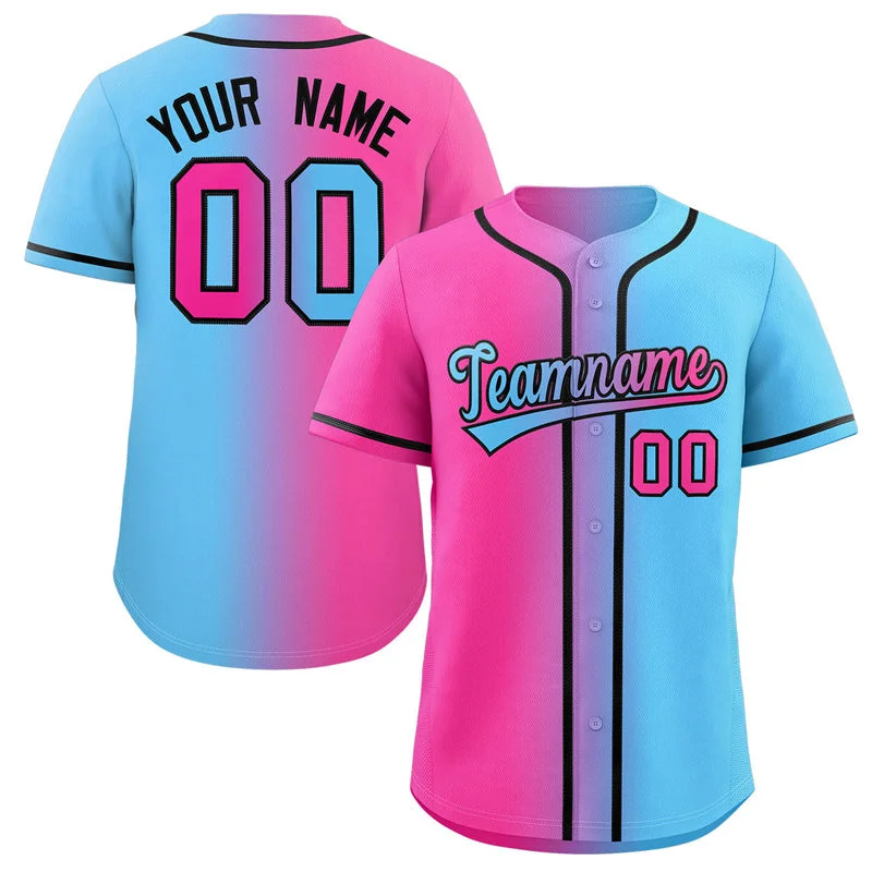 Baseball Jersey for School Sports Gear-Custom Pink Blue-Black Gradient Fashion Authentic Baseball Jersey