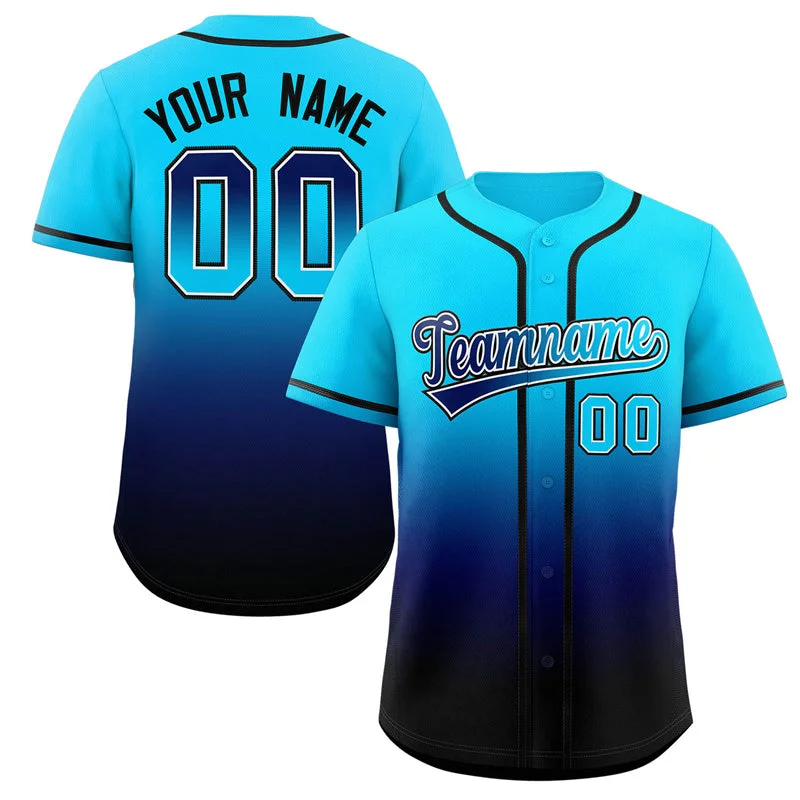 Baseball Jersey for Local School Baseball Teams-Custom Powder Blue Navy-Black Gradient Fashion Authentic Baseball Jersey