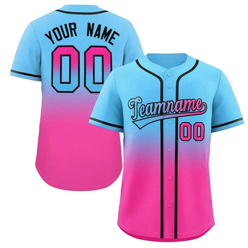 Baseball Jersey for Sports Fundraisers-Custom Light Blue Pink Gradient Fashion Authentic Baseball Jersey