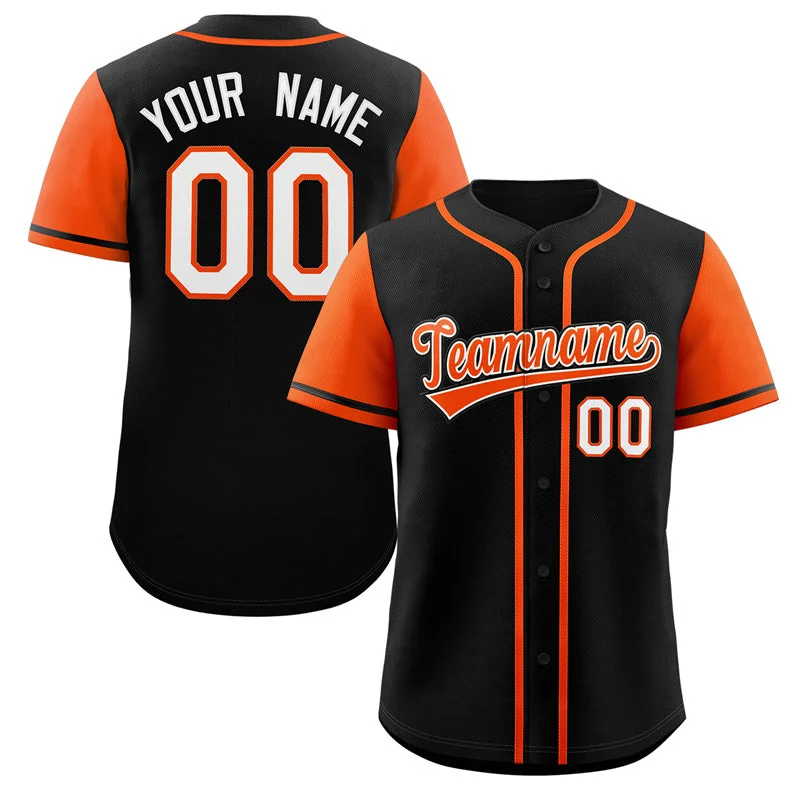 Baseball Jersey for Fan Apparel for College Baseball-Custom Black Orange-White Raglan Sleeves Authentic Baseball Jersey