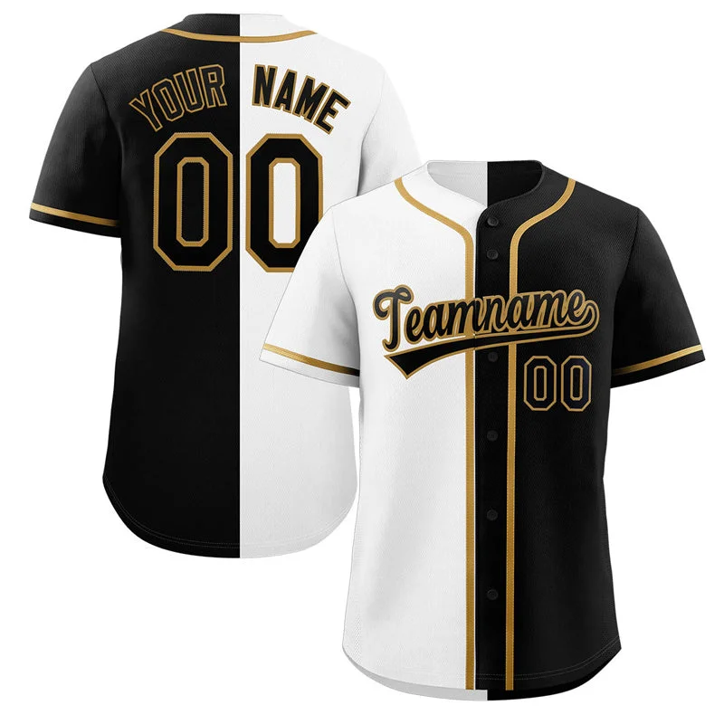 Baseball Jersey for Special Edition Baseball Jerseys-Custom Black White-Old Gold Split Fashion Authentic Baseball Jersey