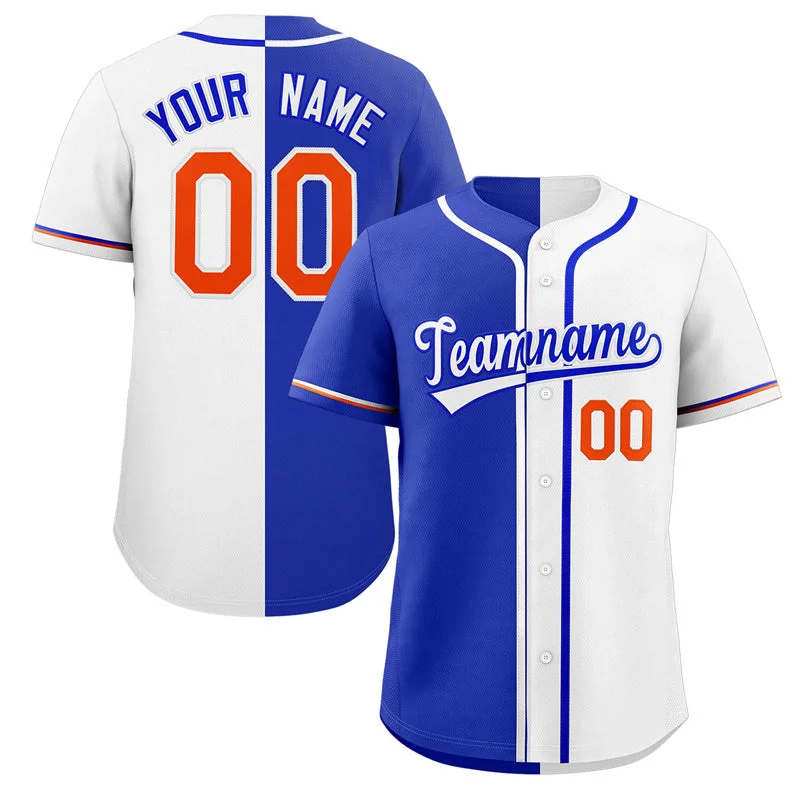 Baseball Jersey for Custom Team Jerseys for Gifts-Custom White Royal-Orange Hook Split Fashion Authentic Baseball Jersey