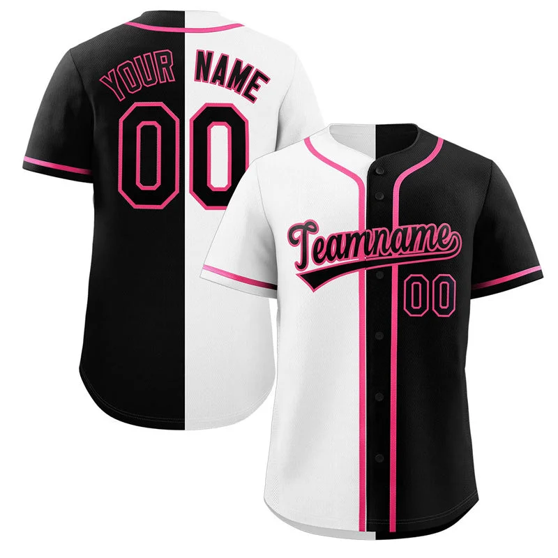 Baseball Jersey for Custom Graphics for Baseball Jerseys-Custom Black White-Pink Split Fashion Authentic Baseball Jersey