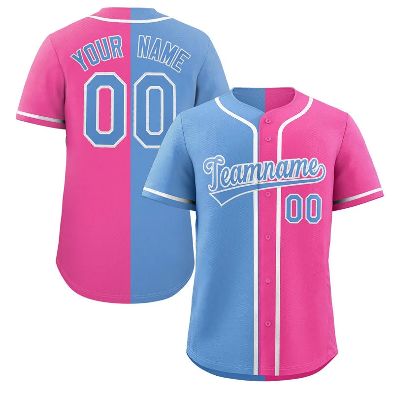 Baseball Jersey for College Baseball Teams-Custom Pink Light Blue-Gray Split Fashion Authentic Baseball Jersey