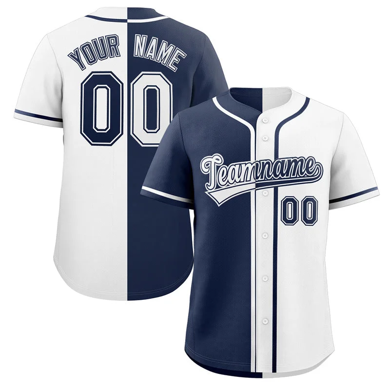 Baseball Jersey for Fan Gear for Baseball Games-Custom White Navy Hook Split Fashion Authentic Baseball Jersey