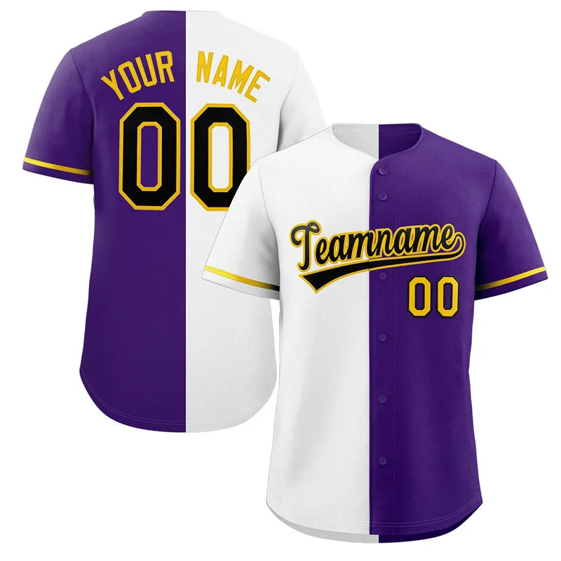 Baseball Jersey for Personalized Apparel for Baseball Games-Custom Purple White-Black Split Fashion Authentic Baseball Jersey