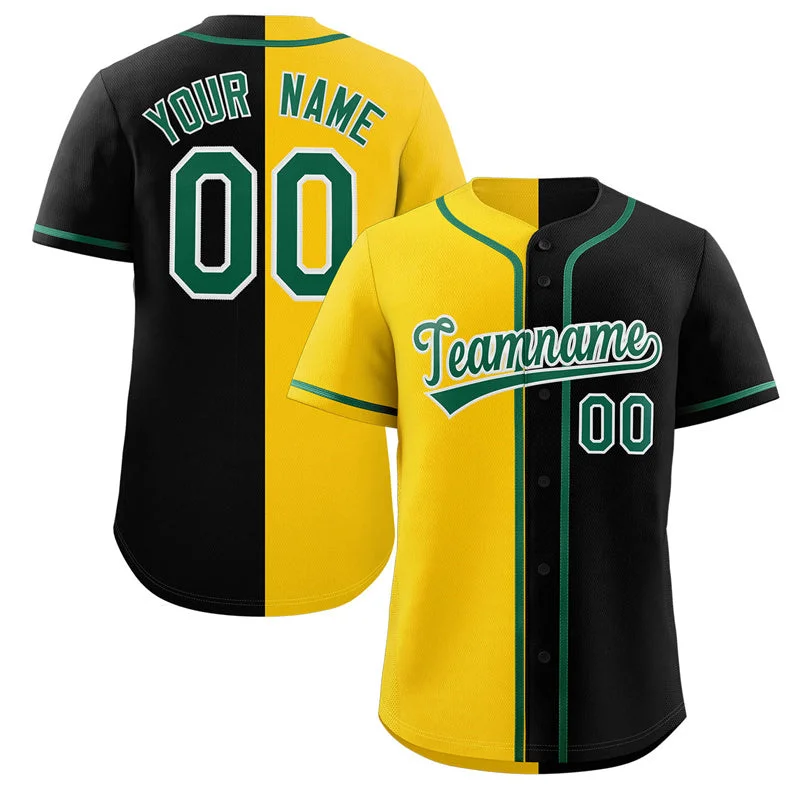 Baseball Jersey for Personalized Baseball Gifts for Supporters-Custom Black Yellow-Green Split Fashion Authentic Baseball Jersey