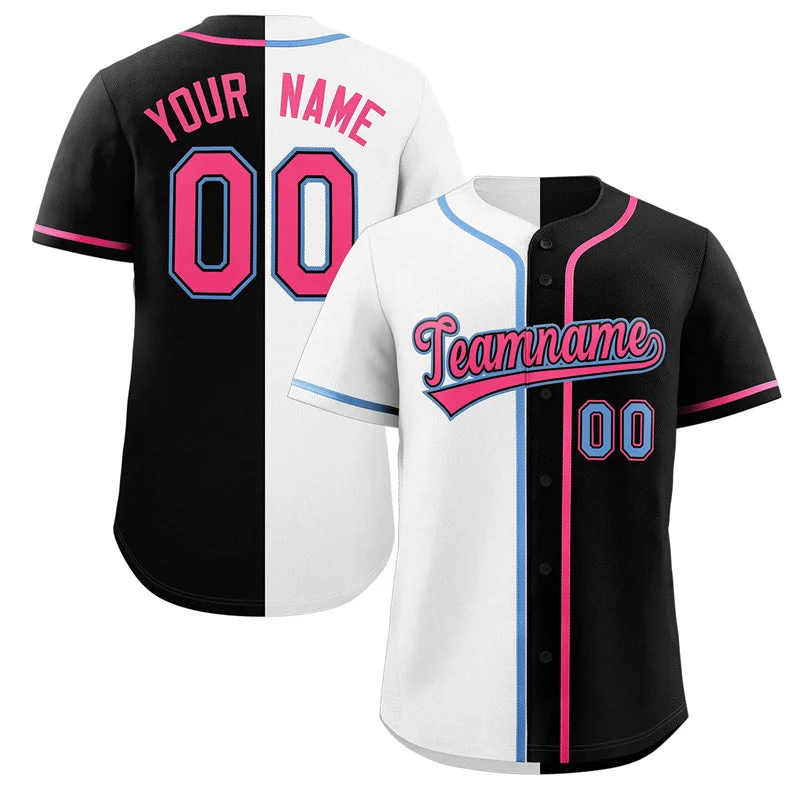 Baseball Jersey for Baseball Apparel for Baseball Leagues-Custom Black White-Pink Split Fashion Authentic Baseball Jersey